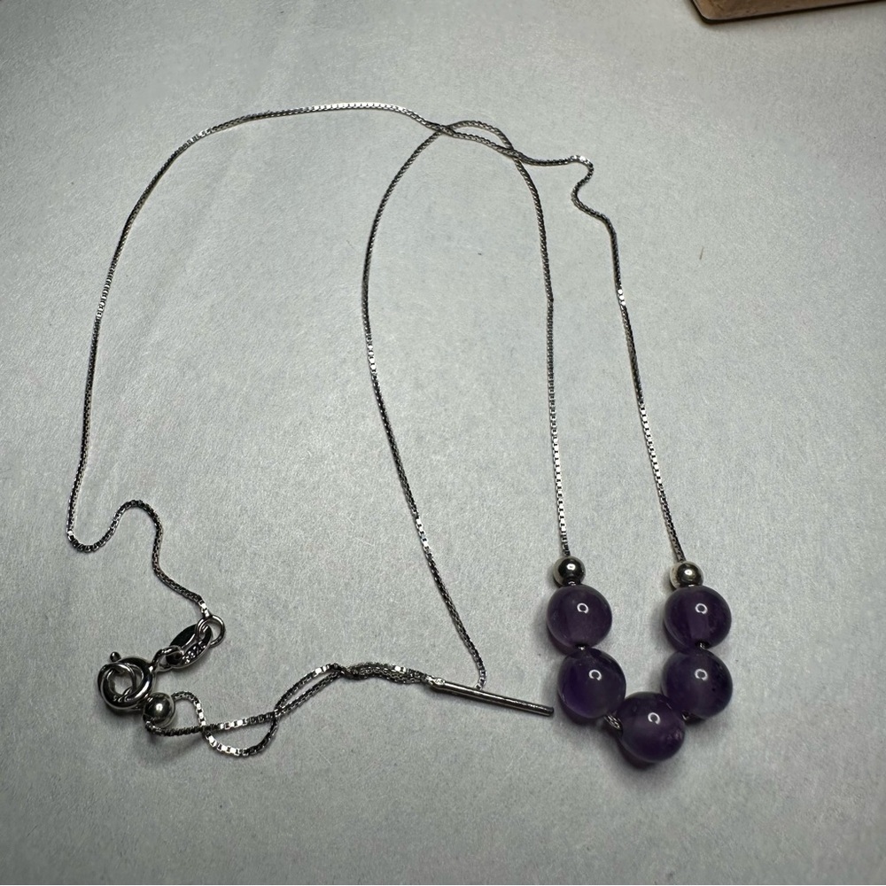 Sterling Silver Threader Necklace with Purple Amethyst Beads